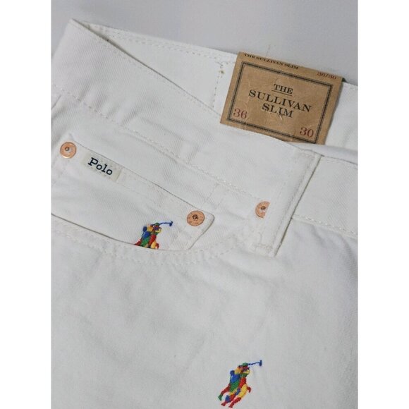 Polo Ralph Lauren 36x30 White The Sullivan Slim All Over Pony Denim Jeans NWT - Picture 3 of 9